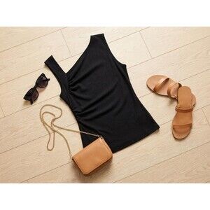 Wild Fable Asymmetrical Tank Top Womens Large Black Knit Side Cami